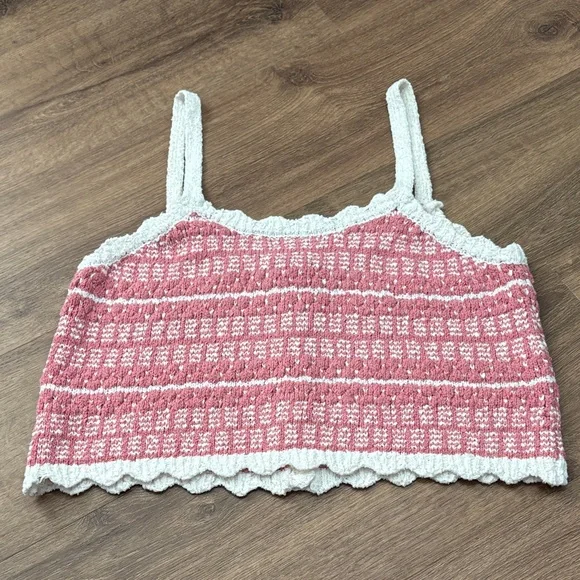 Altar’d State Pink and White Knit Crop Top Size Medium Cottogecore - Picture 7 of 7